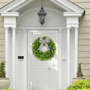 24" Faux Round Boxwood Wreath, Vlorart Artificial Boxwood Wreath Front Door Wreaths Artificial Spring Summer Greenery Decor