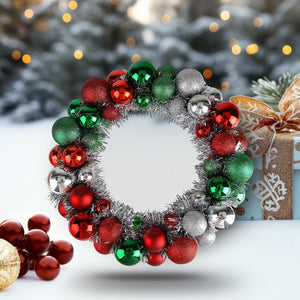 13in/33cm Christmas Ball Wreath Ornament, Red Green Silver Christmas Decoration