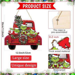 Christmas Door Hanging Sign Decorations, Wooden Christmas Wall Hanging Decor, Truck Wreath Pattern Front Door Signs