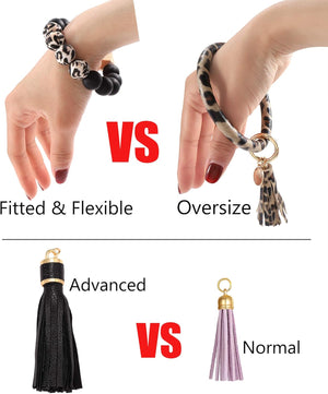 Wristlet Keychain Bracelet Wallet, Silicone Bead keyring Bangle for Women, Black