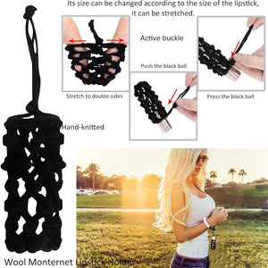 Silicone Key Ring Bracelets Wristlet Keychain Wallet with Net Chapstick Holder for Women, Black