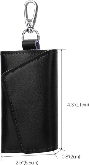 Compact Leather Car Key Case, Key Holder Key Organizer Wallet, With 6 Hooks(Black)