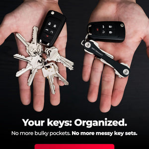 Compact Key Organizer and Holder - Minimalist Keychain Case for Keys, Car Fobs - Expandable to 14 Keys (Black)