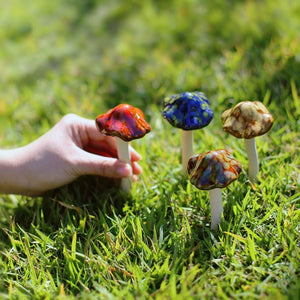 4pcs (Random Color) Ceramic Mushroom for Garden, Yard, Fairy Garden