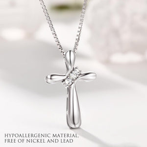 25 Sterling Silver Cross Necklace for Women 3 Stone Cubic Zirconia Silver Cross Pendant Necklaces with 1 MM Box Chain,18 Inches