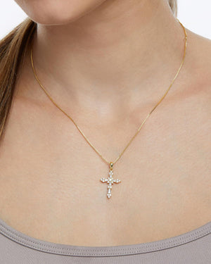 14K Gold Plated Cross Necklace for Women, Silver Cross Necklaces for Women, 18 inches Chain with Cross Pendant