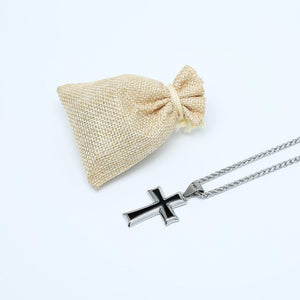 Mens Stainless Steel Cross Pendant Necklace with Wheat Chain