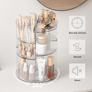 360 Rotating Makeup Organizer, Spinning Skincare Organizers with Slot Top, Cosmetic Storage Shelf with 8 Adjustable Layers