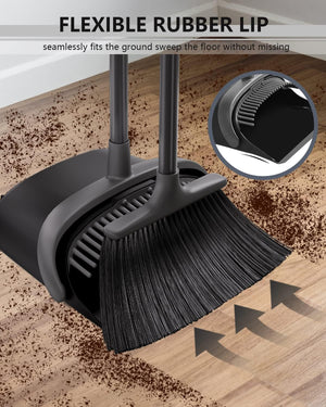 Broom and Dustpan Set for Home with 52" Long Handle, Standing Set for Home Kitchen Room Office Lobby Floor Cleaning