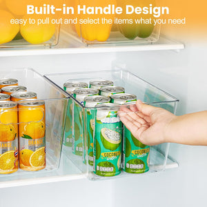 6 Pack Clear Pantry Organizer Bins, Plastic Containers with Handle for Kitchen,Freezer,Cabinet,Closet,Bathroom Under Sink Storage