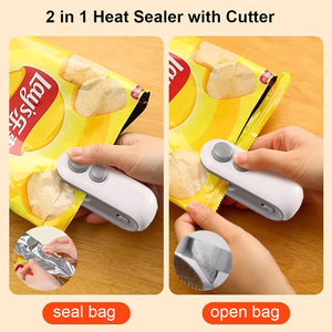 Mini Bag Sealer 2 Pack Bag Sealer with Cutter and Magnet 2 in 1 Mini Bag Resealer Machine Portable Handheld Rechargeable Heat Vacuum Food Sealer for Plastic Bags Snacks & Food Storage