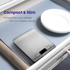 Food Kitchen Scale, Digital Grams and Ounces for Weight Loss, Baking, Cooking, Keto and Meal Prep, LCD Display, Medium, 304 Stainless Steel