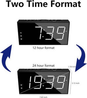 Alarm Clock for Bedroom, 2 Alarms Loud LED Big Display Plug in Simple Basic Digital Clock with USB Charging Port, Adjustable Volume, Dimmable, Snooze for Deep Sleepers Kids Elderly Home Office