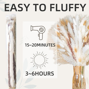 Natural Pampas Grass 8kind Grass Mix Bouquet | Dried Pampas Bouquet for Wedding Boho Flowers Home Table Decor Desk Decor, Rustic Farmhouse Decor (93PCS)