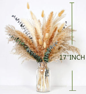 110 PCS of Boho Pampas Grass Decor, Naturally Dried Pompas, Bunny Tails Dried Flowers, and dried eucalyptus. Perfect for Weddings, Boho Party Decorations, and Table Decor