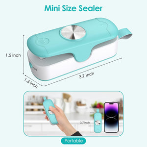 Mini Bag Sealer 2 in 1 Heat Sealer with Cutter, Portable Handheld Chip Bag Sealer Bag Resealer Sealing Machine Kitchen Gadget Food Storage, Green/White (Batteries Included)