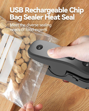 Mini Bag Sealer Rechargeable Bag Sealer 2-in-1 Bag Sealer and Cutter Easy-use Snack Sealer with Magnet Portable Bag Resealer USB Mini Sealer for Chip Bag Plastic Bag Storage Freshness, Black