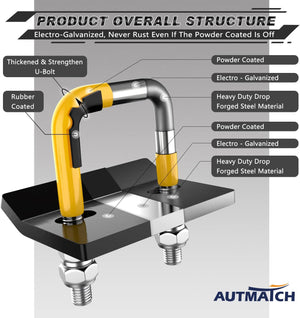 Hitch Tightener Anti-Rattle Clamp, Heavy Duty Hitch Stabilizer for 1.25" and 2" Trailer Hitches, Rubber Isolator and Anti-Rust Double Coating Protective, Yellow & Black