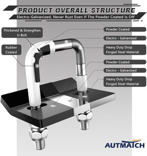 Hitch Tightener Anti-Rattle Clamp, Heavy Duty Hitch Stabilizer for 1.25" and 2" Trailer Hitches, Rubber Isolator and Anti-Rust Double Coating Protective, White & Black