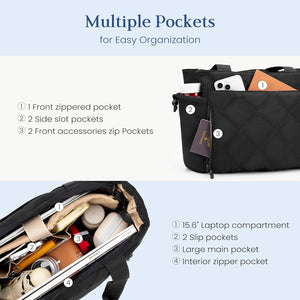 Tote Bag for Women, Lightweight Quilted Puffy Tote Bags Shoulder Handbags with 15.6 inch Laptop Pocket for Travel, Work