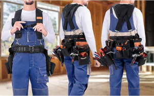 Tool Belt With Suspenders - Tool Belts for Men, 22 Pockets Tool Belt, Heavy Duty Tool Organizer for Framers Carpenter Electrician Construction Woodworker Orange