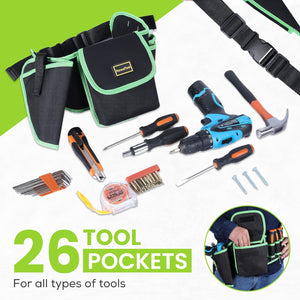 The Ultimate Tool Organizer with Multi-Pocket Tool Pouch, Adjustable Toolbelts for Men, Electrician Tool Pouch, Carpenter Tool Belt, Built for Comfort and Heavy-Duty Use