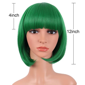 12 Inch/30 cm Fashion Lady Short Straight Flat Bangs Bob Wig (Green)