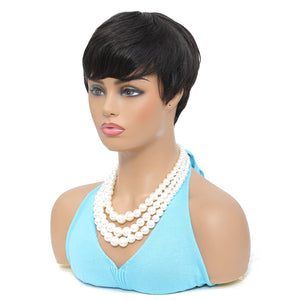 Pixie Cut Wig Human Hair Short Pixie Cut Wigs for Black Women Human Hair Glueless pixie Wig Layered None Lace Front Wig with Bangs Natural Straight , 4 inch