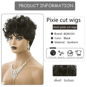 Short Wigs For Black Women Pixie Cut Wigs Natural Curly Black Wigs For Women Daily Wig Layered Wigs Natural Wavy Black Short Curly Pixie Wig for Women (Natural Black)