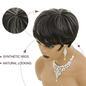 Pixie Cut Wig Short Wigs for Black Women Pixie Black Mixed With Grey Short cut Wigs Pixie Cut Wig for Black Women (Black Mixed With Grey)