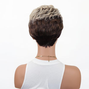 Ombre Blonde Pixie Cut Wig for White Black Women Short Layered Pixie Wig with Bangs Glueless Tapered Natural Hair Replacement Synthetic Wig