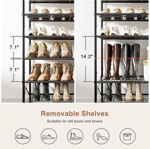 8-Tier Tall Shoe Rack Organizer Shoe Storage for Entryway 24-32 Pairs Metal Shoe Rack , Rustic Brown