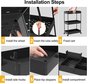 Slim Storage Cart,3 Tier Bathroom Rolling Slide Out Utility Cart, Mobile Shelving Unit Organizer Trolley for Office Bathroom Kitchen Laundry Room Narrow Places