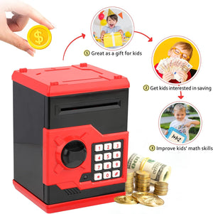 ATM Piggy Bank for Boys Girls, Mini ATM Coin Bank Money Saving Box with Password, Red Black