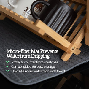 Kitchen Dish Drying Rack for Counter - Bamboo Wooden Collapsible Dishes 2 Tier Small Strainer Dishrack