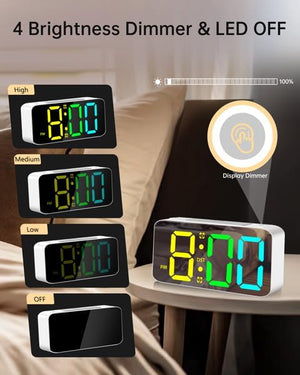 RGB Digital Mirror Alarm Clock, 15 Dynamic Color & 7" Large LED Screen, 4 Dimmable Level