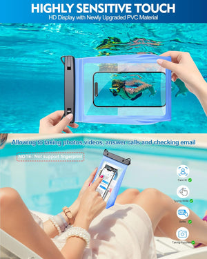 [Extra Large] Waterproof Phone Pouch Floating, [Double Seals] IPX8 Underwater Phone Protector (Blue, up to 8.3 inches)