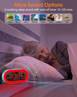 Kids Alarm Clock with Night Light for Bedroom, Color Changing Alarm Clock with USB Ports (B-blue+multicolor Digit)