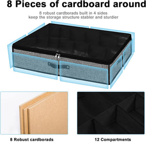 Under Bed Shoe Storage Organizer for Closet 2 Pack- Fits 24 Pairs Underbed Shoes Container Boxes, Black