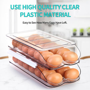Egg Holder for Fridge, Automatic Rolling Egg Container for Refrigerator, Stackable (2 Tier)