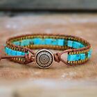 Natural Turquoise Beads Handmade Healing Reiki Chakra Women Bangle Cuff Bracelet