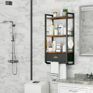 3 Tier Bathroom Towel Rack Shelf with Storage Drawer Double Towel Bars and Hooks