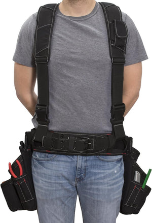 4-Piece Carpenter's Rig, Padded Tool Belt Suspenders, Cooling Mesh, Tool Belt, Steel Buckle, Black