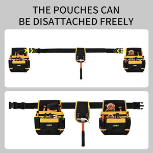 26-Pockets Nylon Tool Belts for Men,Detachable & Adjustable Tool Pouch Bag ,  Black, Yellow