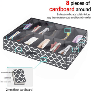 Under Bed Shoe Storage Organizer - Sturdy Shoe Containers with Clear Cover & Zippers, 2 Pack Fits 24 Pairs, Grey Lantern