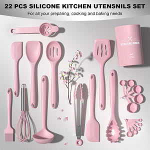 22Pcs Silicone Cooking Utensils Set, Heat Resistant Silicone Kitchen Spatulas Set with Holder