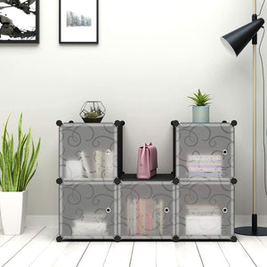 6-Cube Shelves, Closet Cabinet, DIY Plastic Modular Bookshelf , 36.6”L x 12.4”W x 36.6”H Black