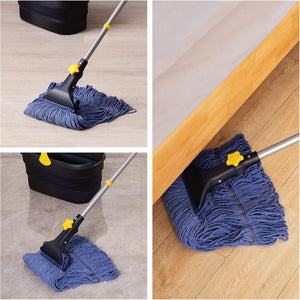 Looped-End String Wet Mop Heavy Duty Cotton Mop Commercial Industrial Grade Telescopic Iron Pole Jaw Clamp Floor Cleaning 55.1 inch