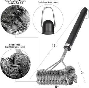 Grill Brush Bristle Free & Wire Combined BBQ Brush, 18" Grill Cleaner Brush for Gas/Porcelain/Charbroil Grates