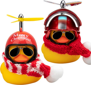 Yellow Duck Car Dashboard Decorations with Propeller Helmet for Christmas Decor